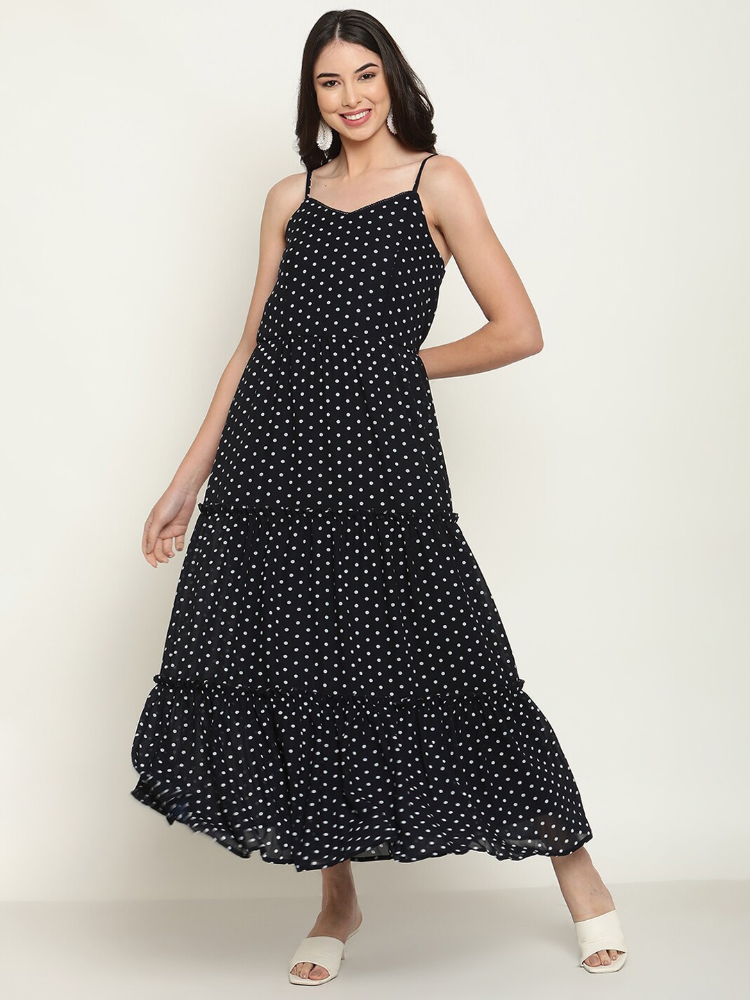 

The Vanca Women Polka Dot Printed Maxi Dress, Black