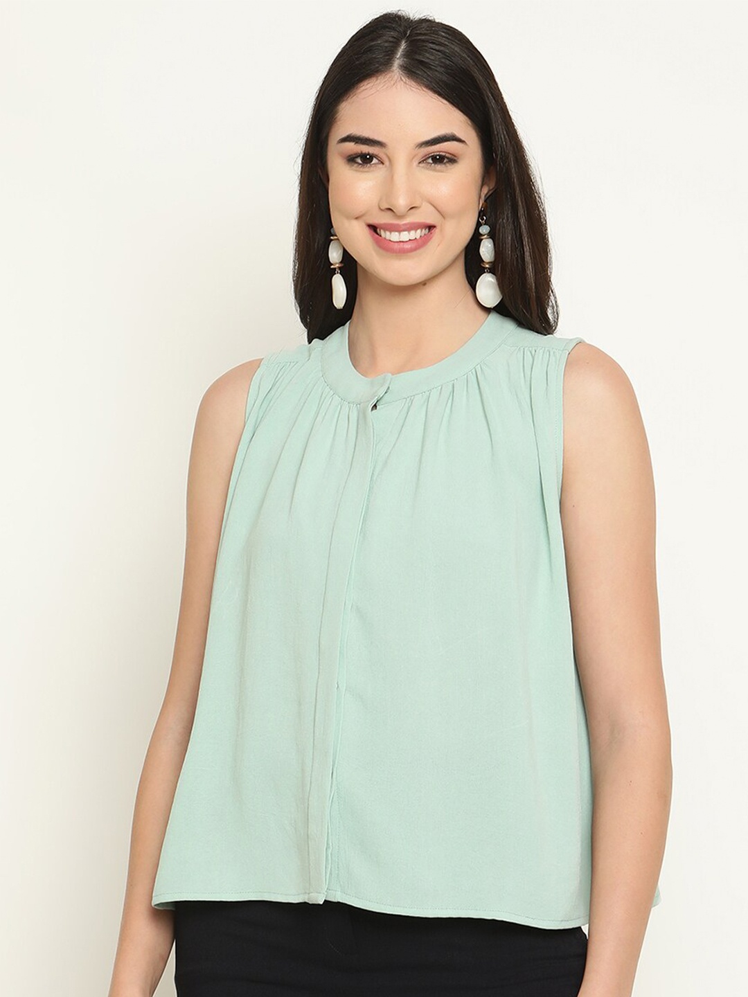 

The Vanca Round Neck A-Line Top, Green