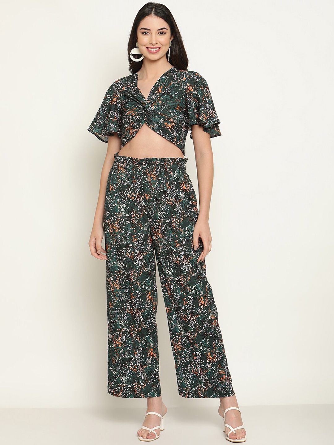 

The Vanca Printed Top With Palazzo Co-Ords, Green