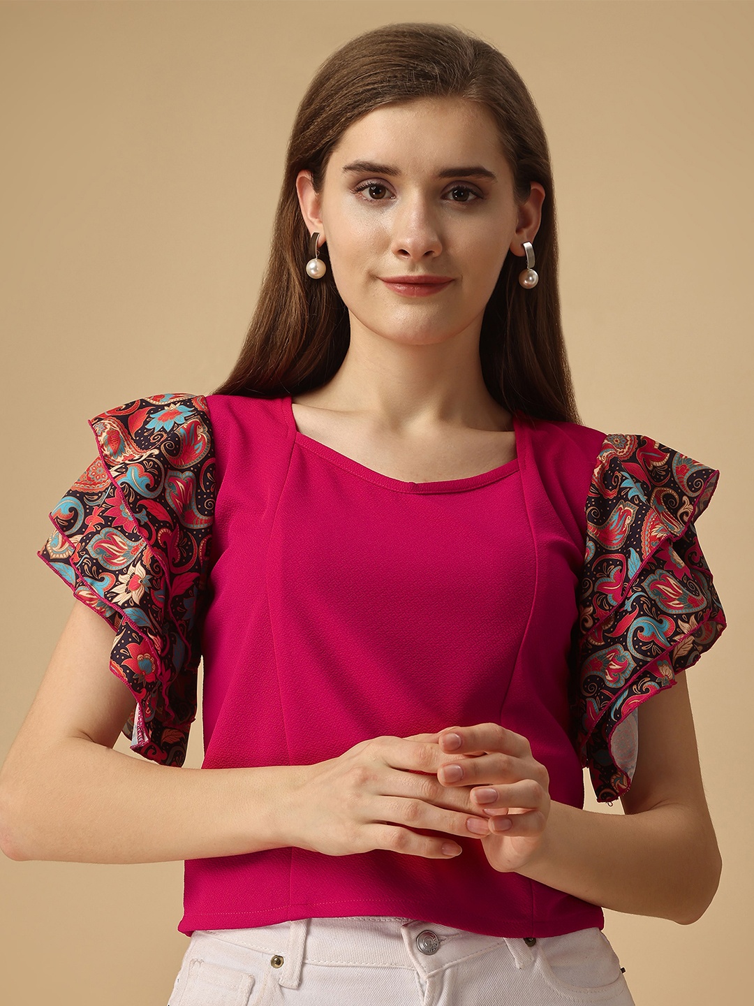 

Paralians Ethnic Motifs Printed Flared Sleeves Top, Magenta