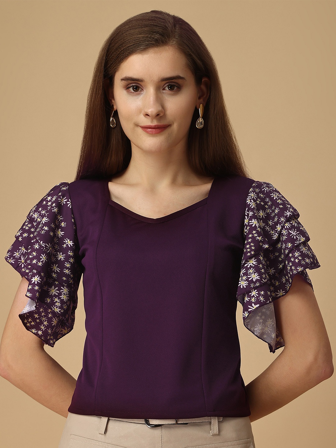 

Paralians Flutter Sleeves Top, Purple