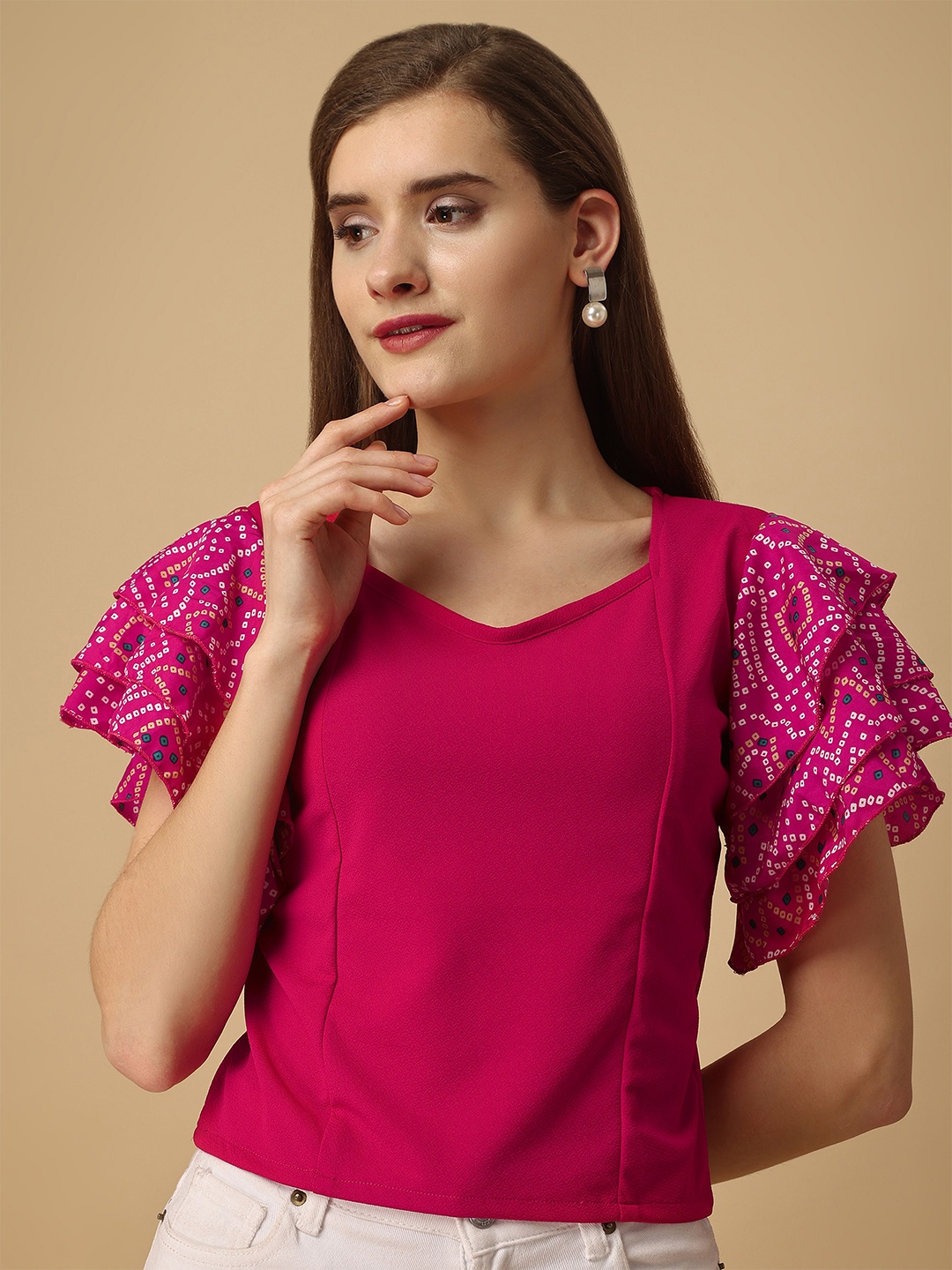 

Paralians V-Neck Flared Sleeves Top, Purple