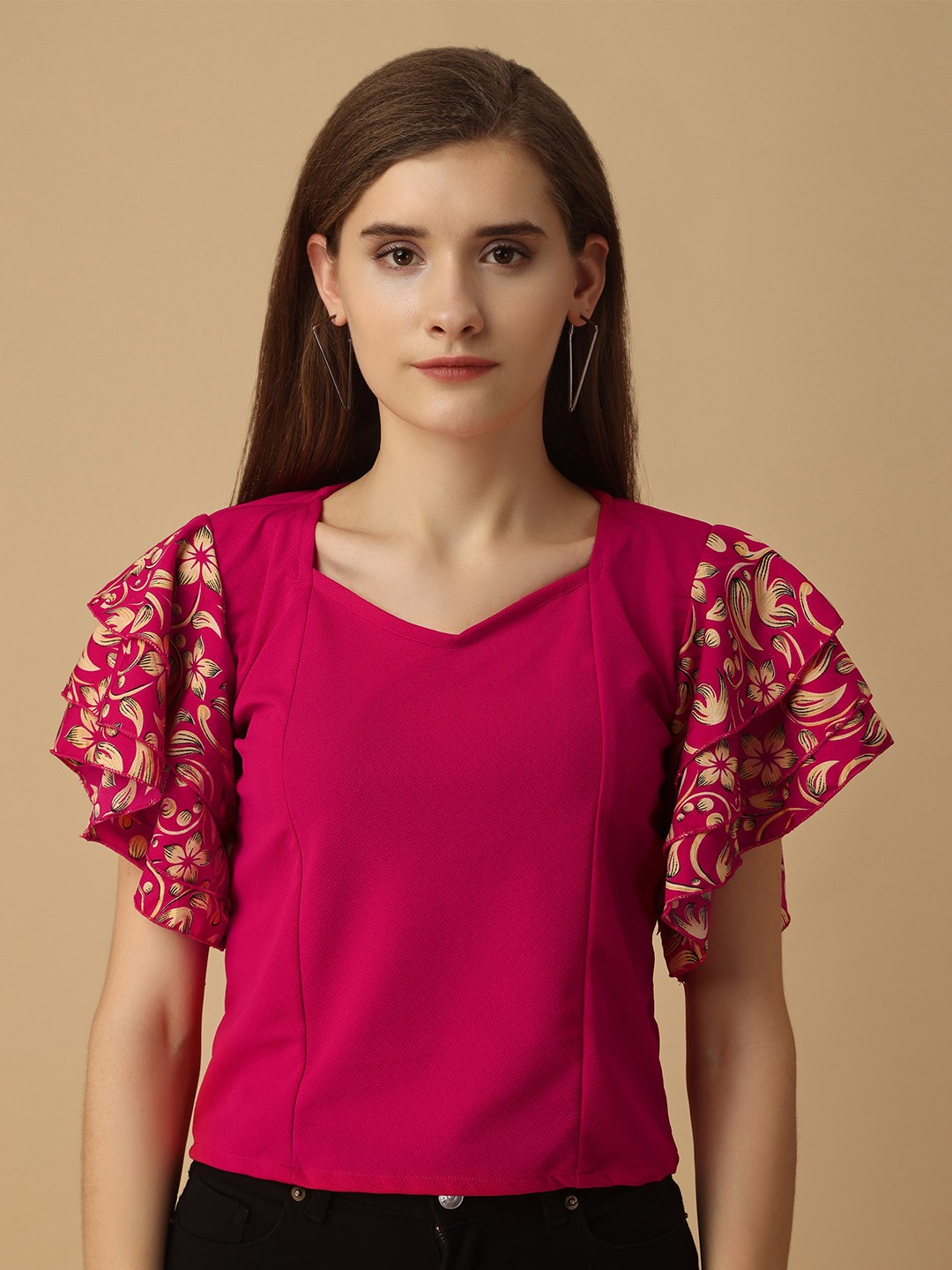 

Paralians V-Neck Flared Sleeves Top, Purple