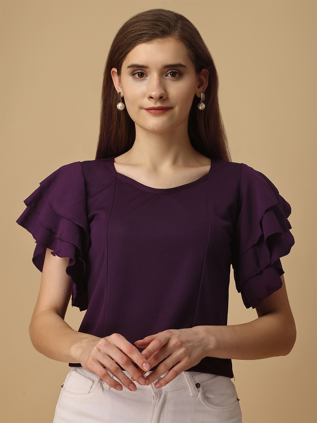 

Paralians V-Neck Flared Sleeves Top, Purple