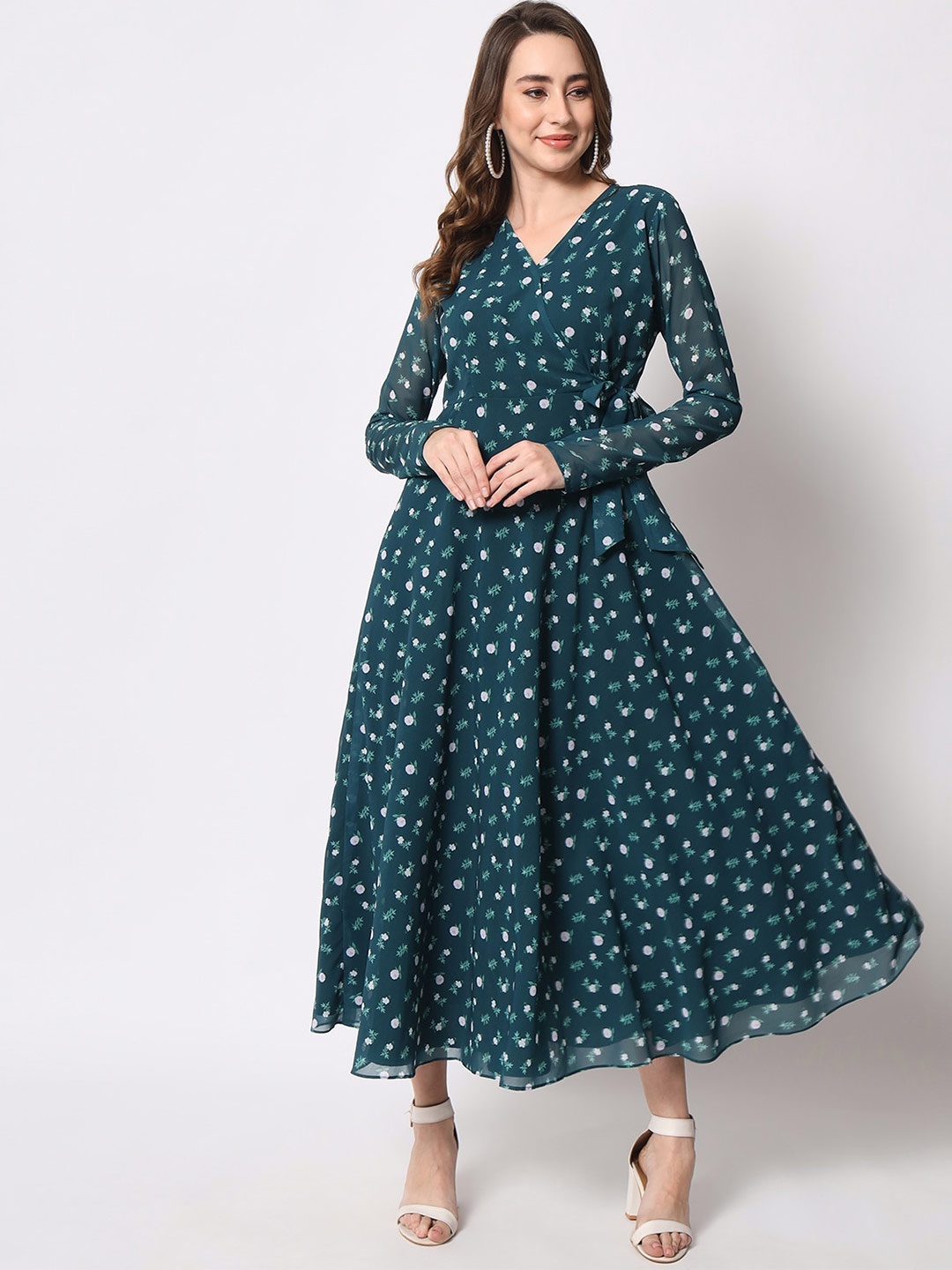 KALINI Floral Layered Georgette Maxi Dress, Green