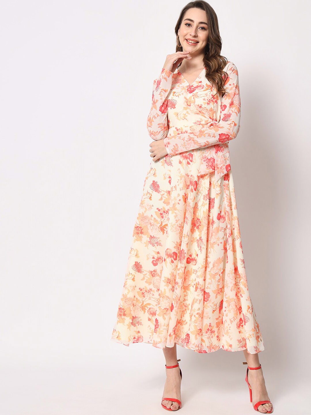 

KALINI Floral Printed Georgette Maxi Dress, Cream