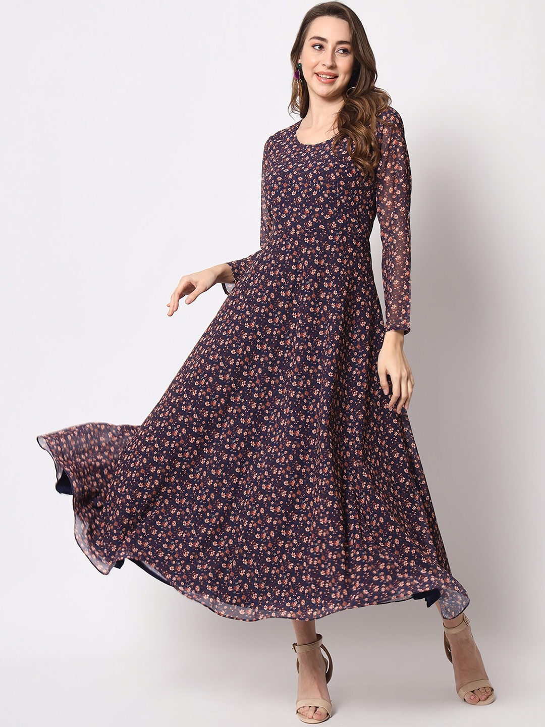 KALINI Floral Printed Georgette Maxi Dress, Blue