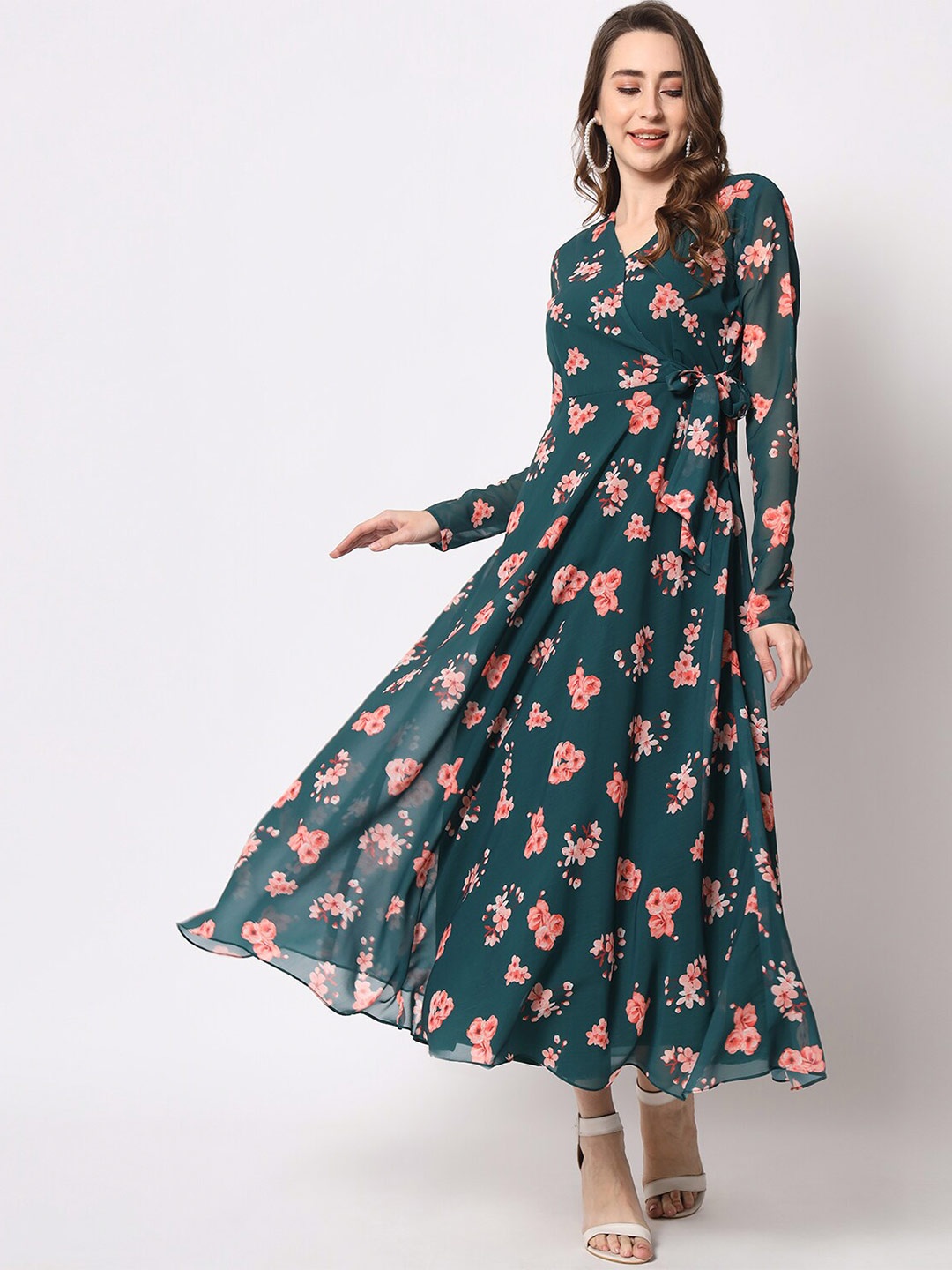 

KALINI Floral Georgette Maxi Dress, Green