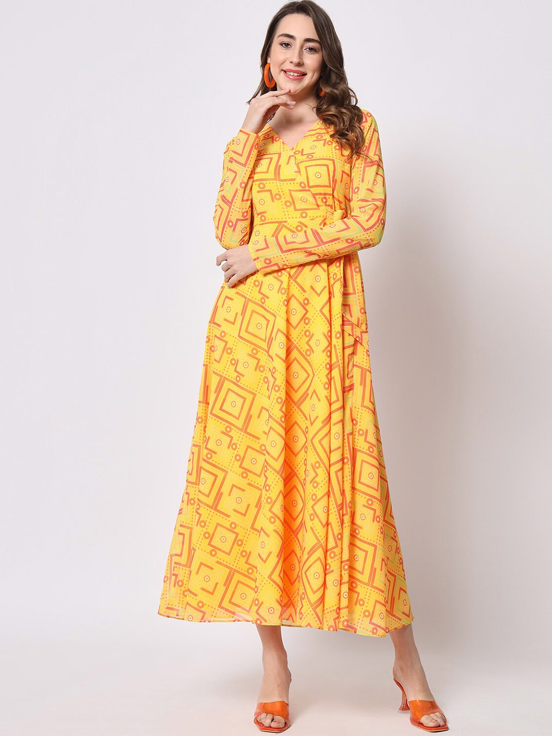 

KALINI Floral Georgette Maxi Dress, Yellow
