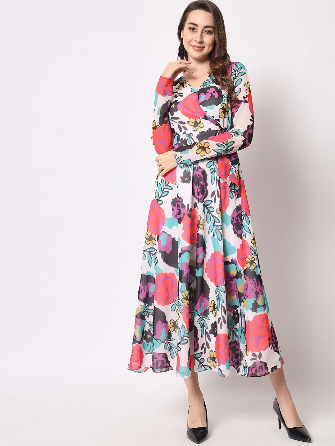 

KALINI Floral Georgette Maxi Dress, Cream