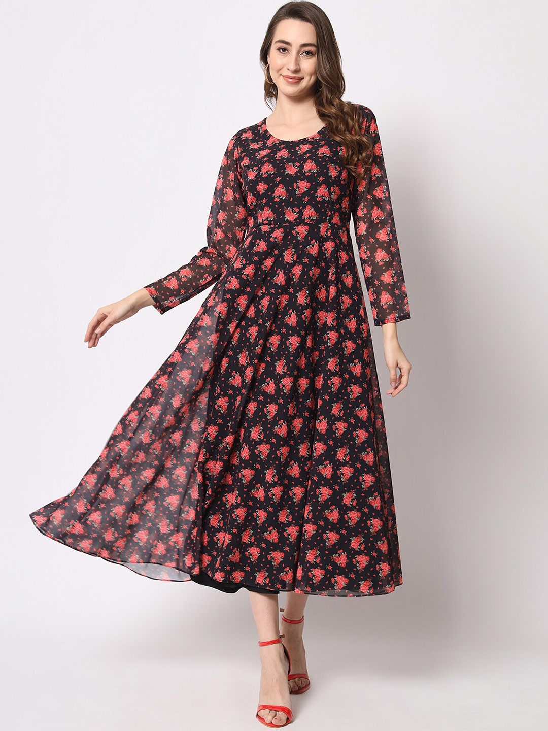 

KALINI Floral Georgette Maxi Dress, Black