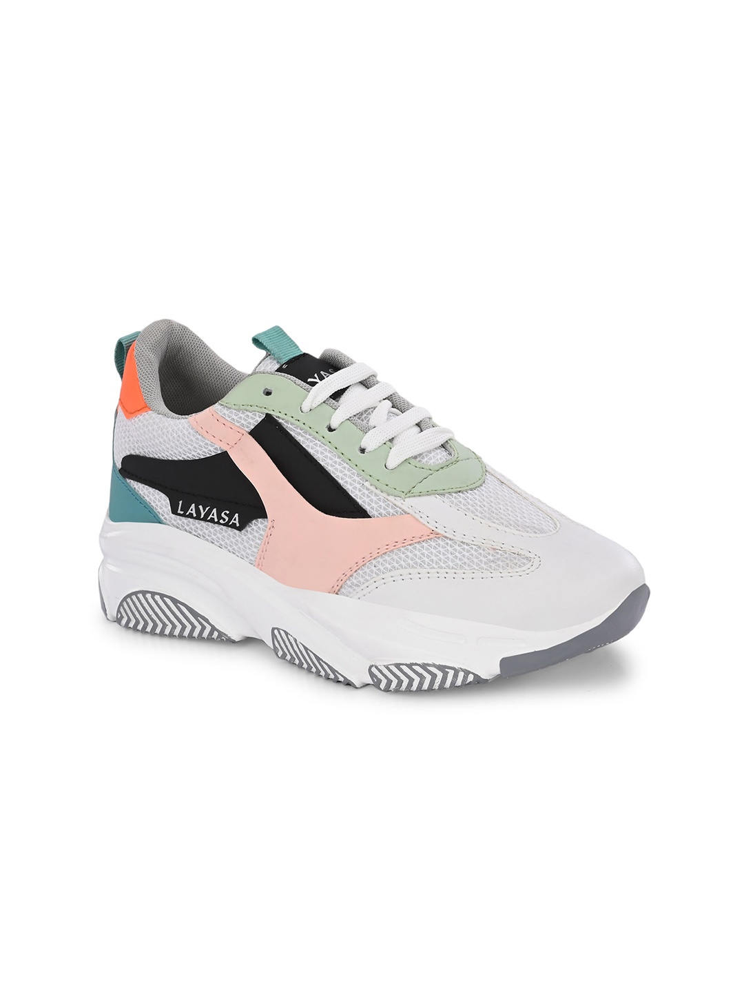 

Layasa Women Round Toe Lace-Ups Colourblocked Sneakers, White