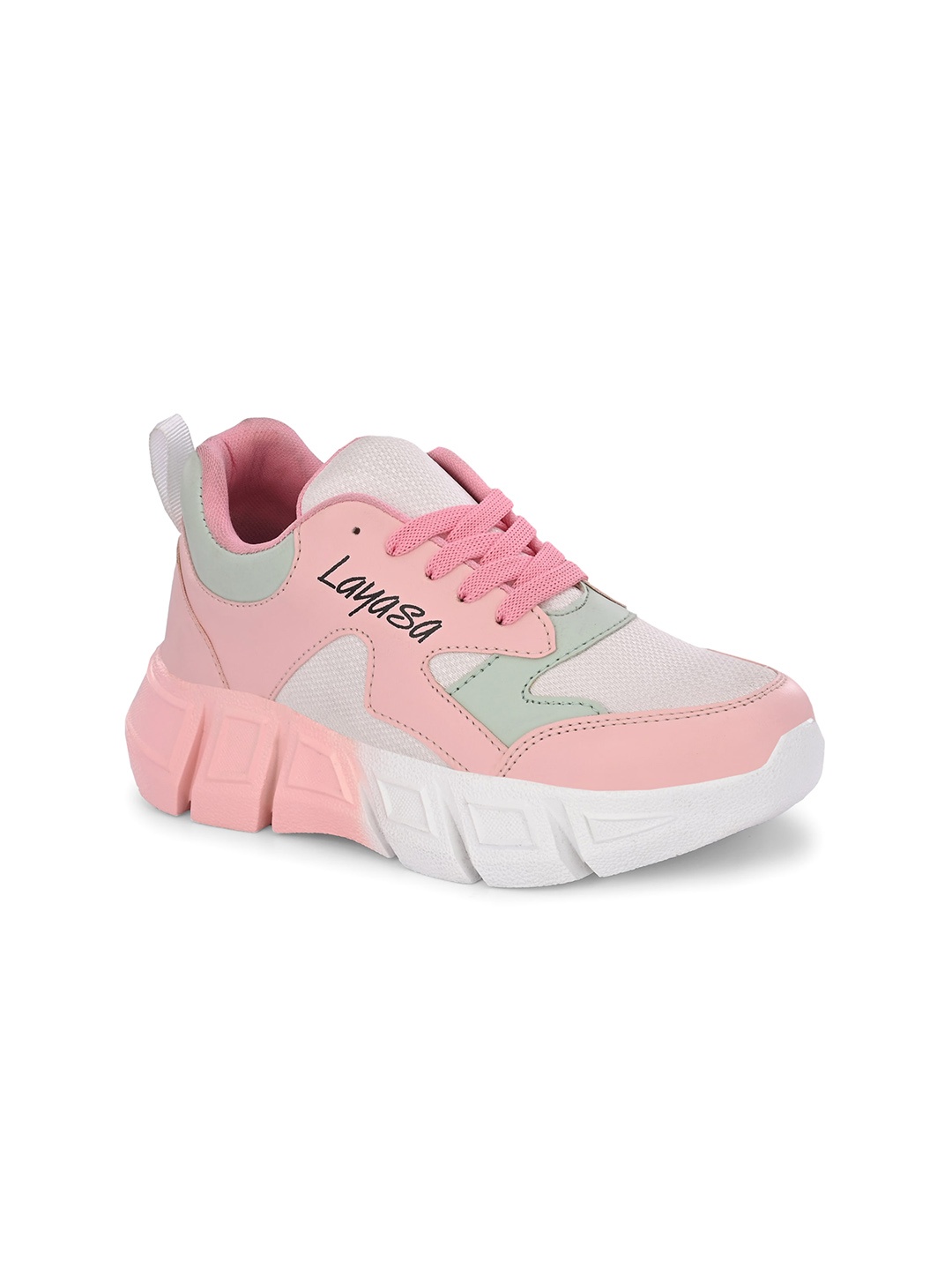 

Layasa Women Round Toe Lace-Ups Colourblocked Sneakers, Pink