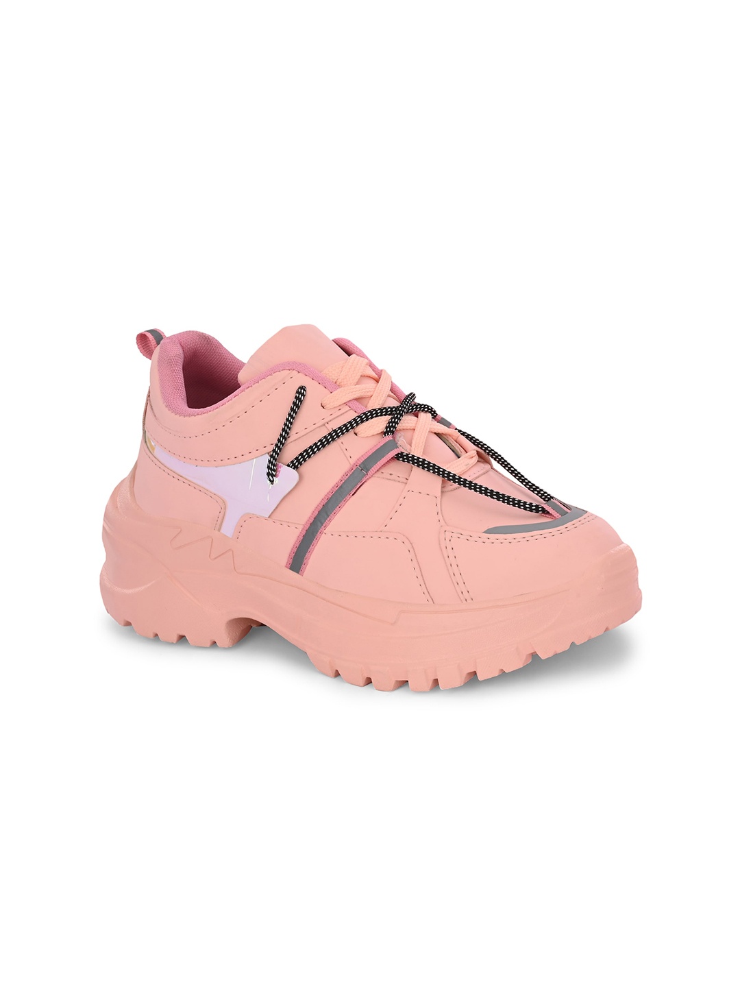 

Layasa Women Round Toe Lace-Ups Colourblocked Sneakers, Pink