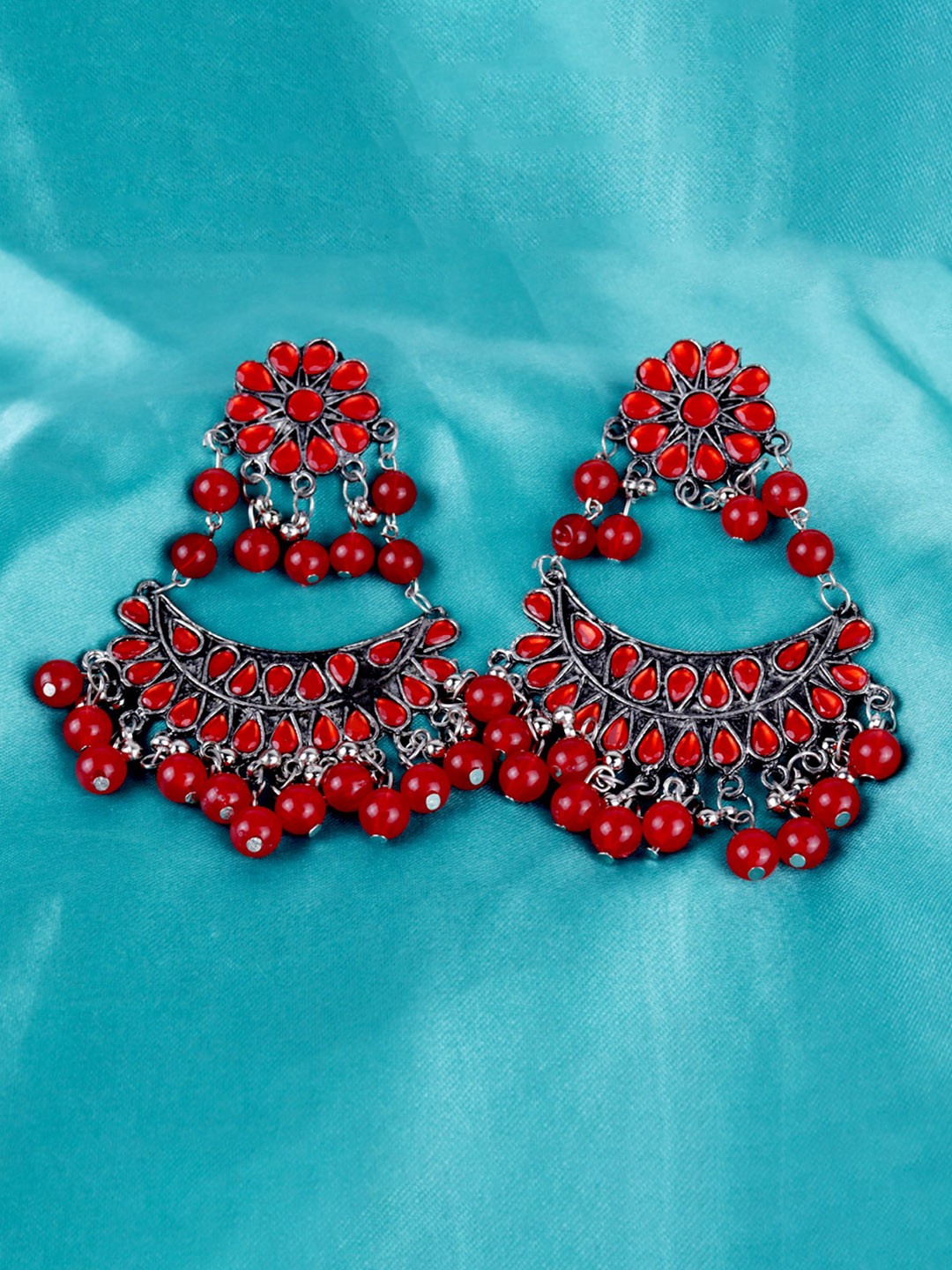 

VAGHBHATT Silver-Plated Classic Chandbalis Earrings, Red
