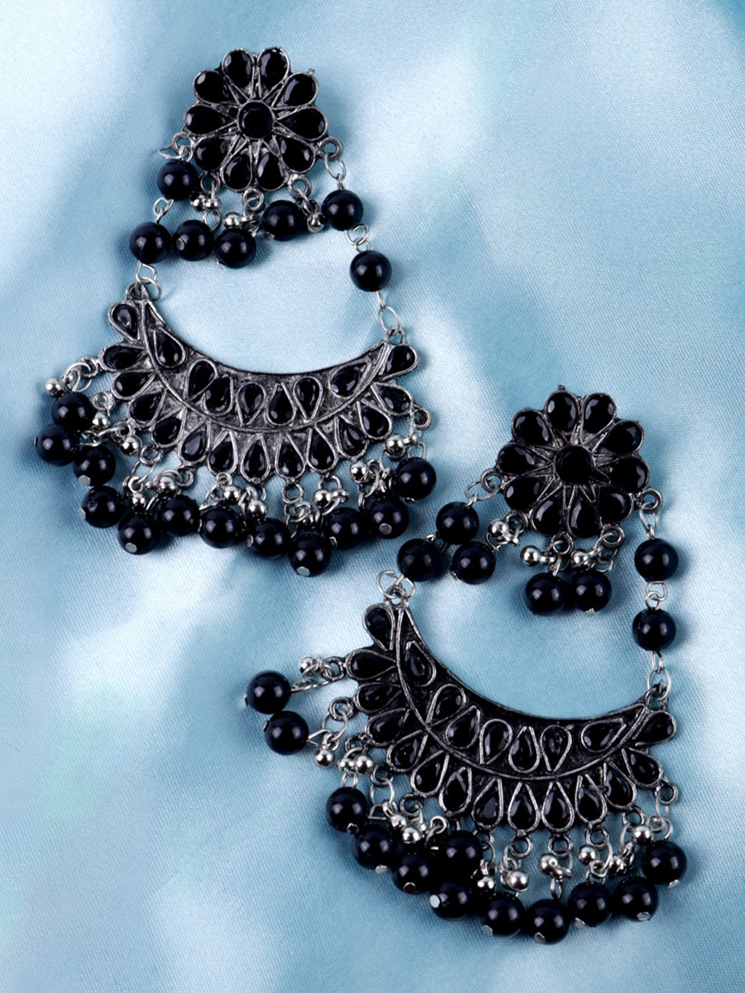 

VAGHBHATT Silver-Plated Beaded Drop Earrings, Black