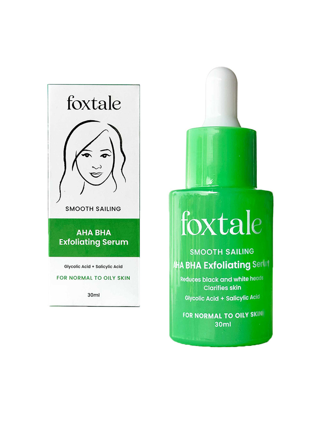 

FoxTale Smooth Sailing Set Of 2 AHA BHA Exfoliating Serum For Acne Blackheads & Whiteheads - 30ml, Green