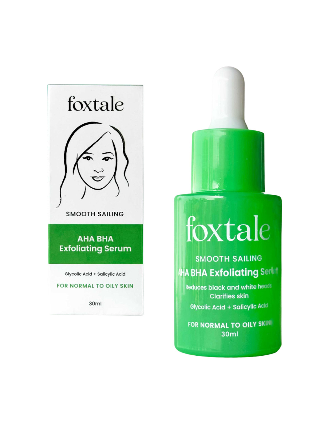 

FoxTale Smooth Sailing Set Of 3 AHA BHA Exfoliating Serum For Acne Blackheads & Whiteheads - 30ml Each, Green