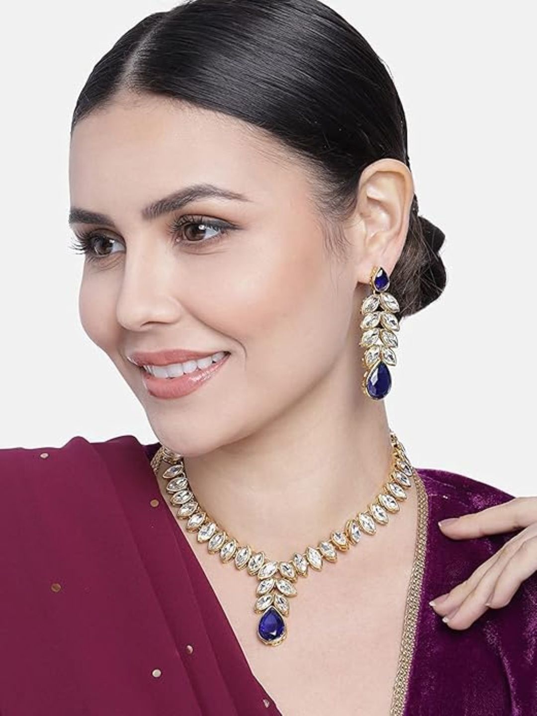 

I Jewels Gold-Plated Stone-Studded Jewellery Set, Blue