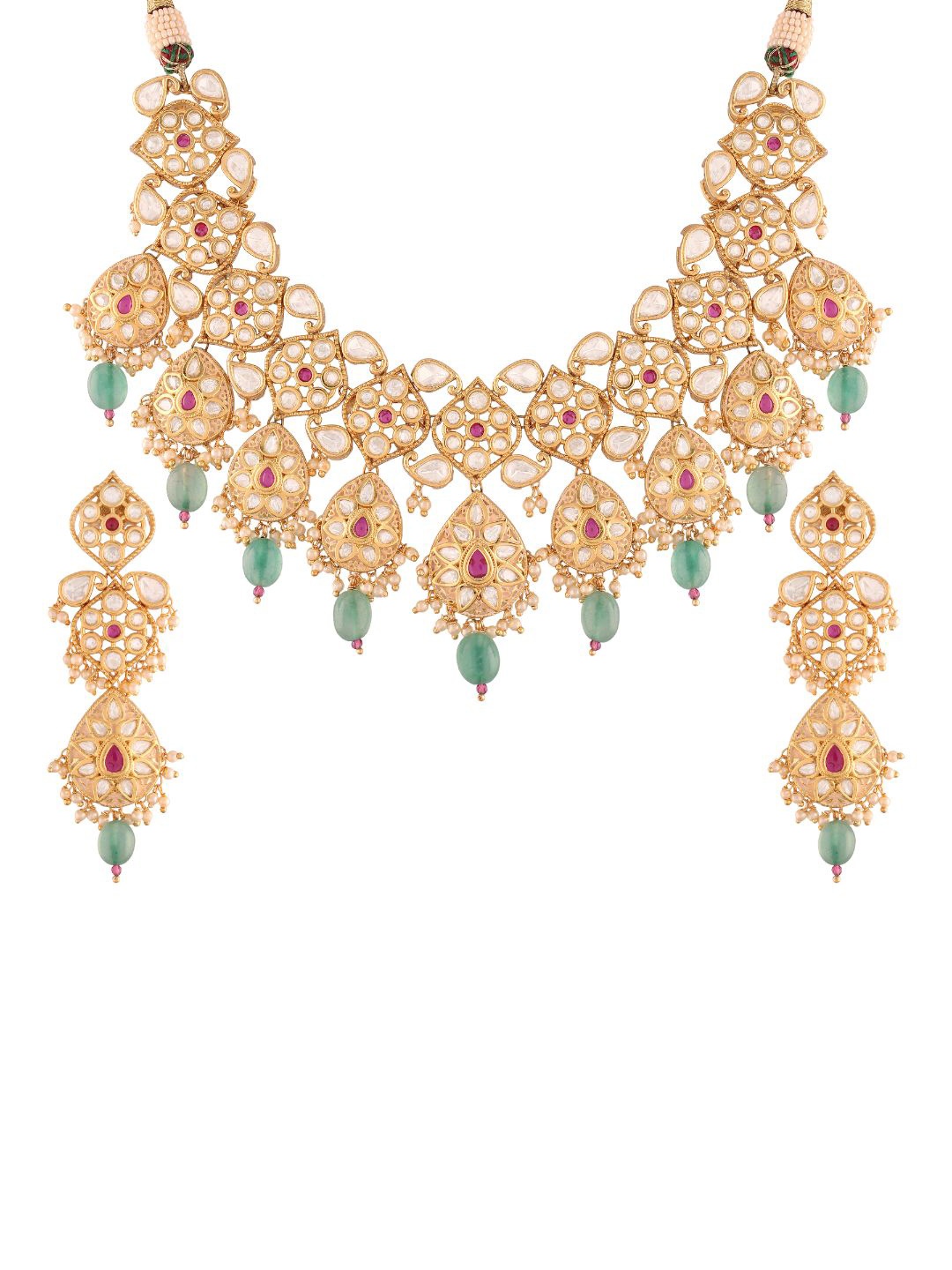 

I Jewels Gold-Plated Polki Kundan Studdded & Beaded Jewellery Set, White