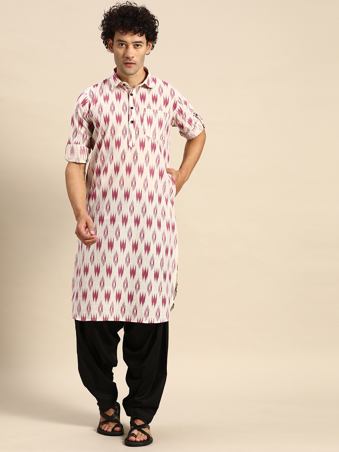 

RAJUBHAI HARGOVINDAS Ethnic Motifs Printed Cotton Pathani Kurta, Pink