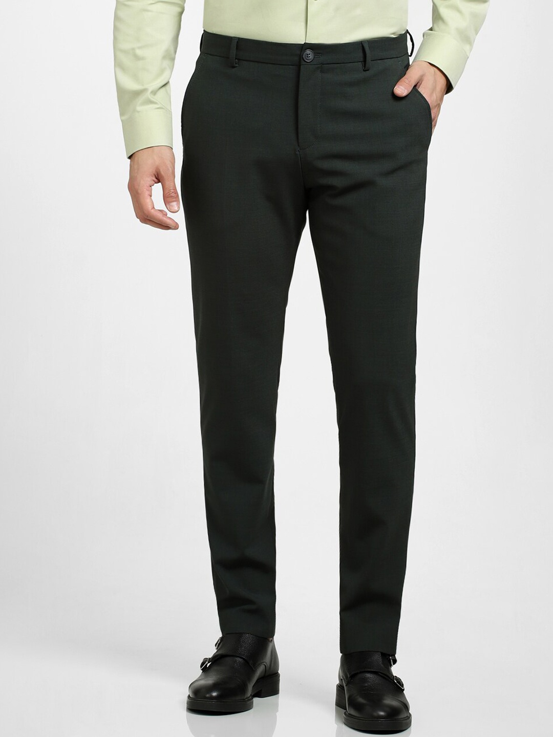 

SELECTED Men Mid-Rise Slim Fit Formal Trousers, Green