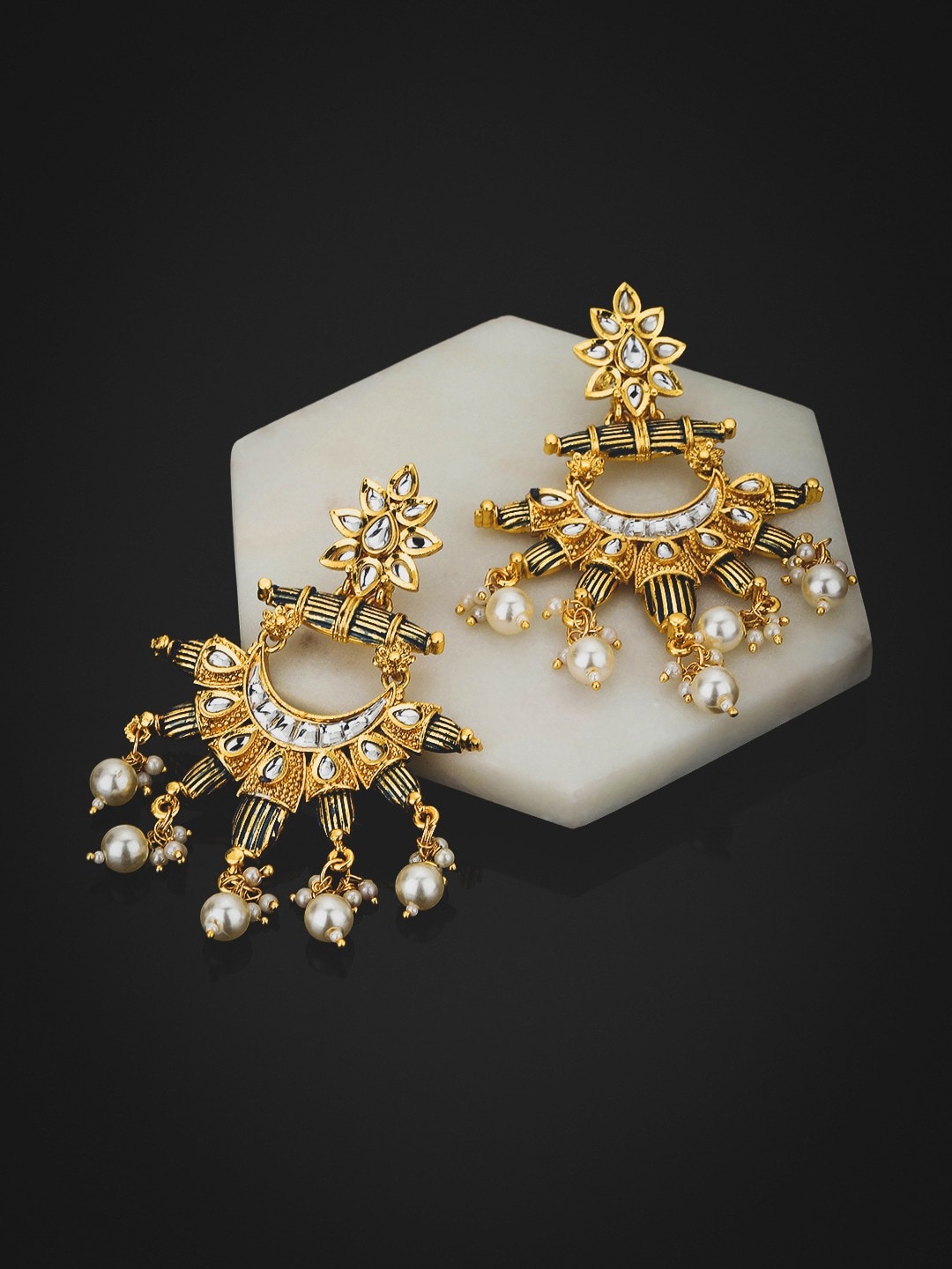 

Carlton London Gold-Plated Contemporary Chandbalis Earrings, White