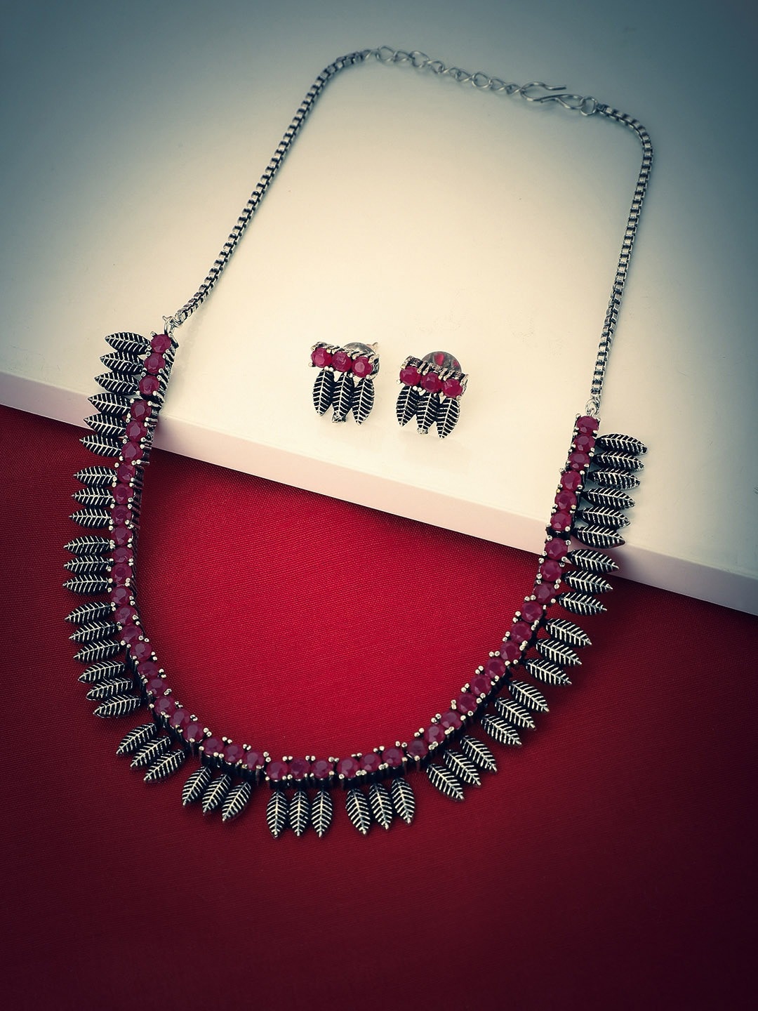 

Carlton London Silver-Plated CZ-Studded Jewellery Set, Pink