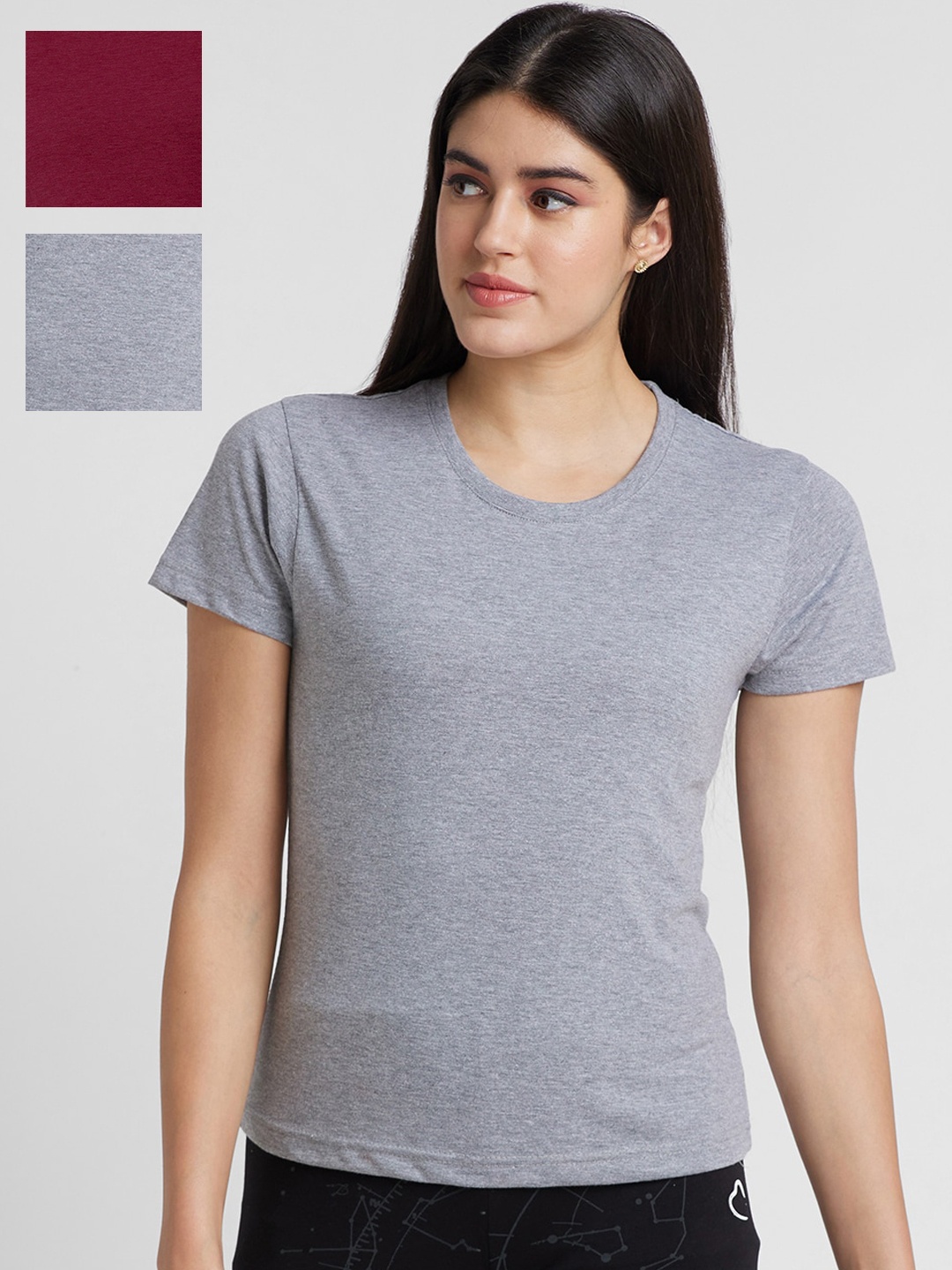 

FashionRack Women Pack Of 3 Cotton Round Neck Lounge Tshirts, Grey