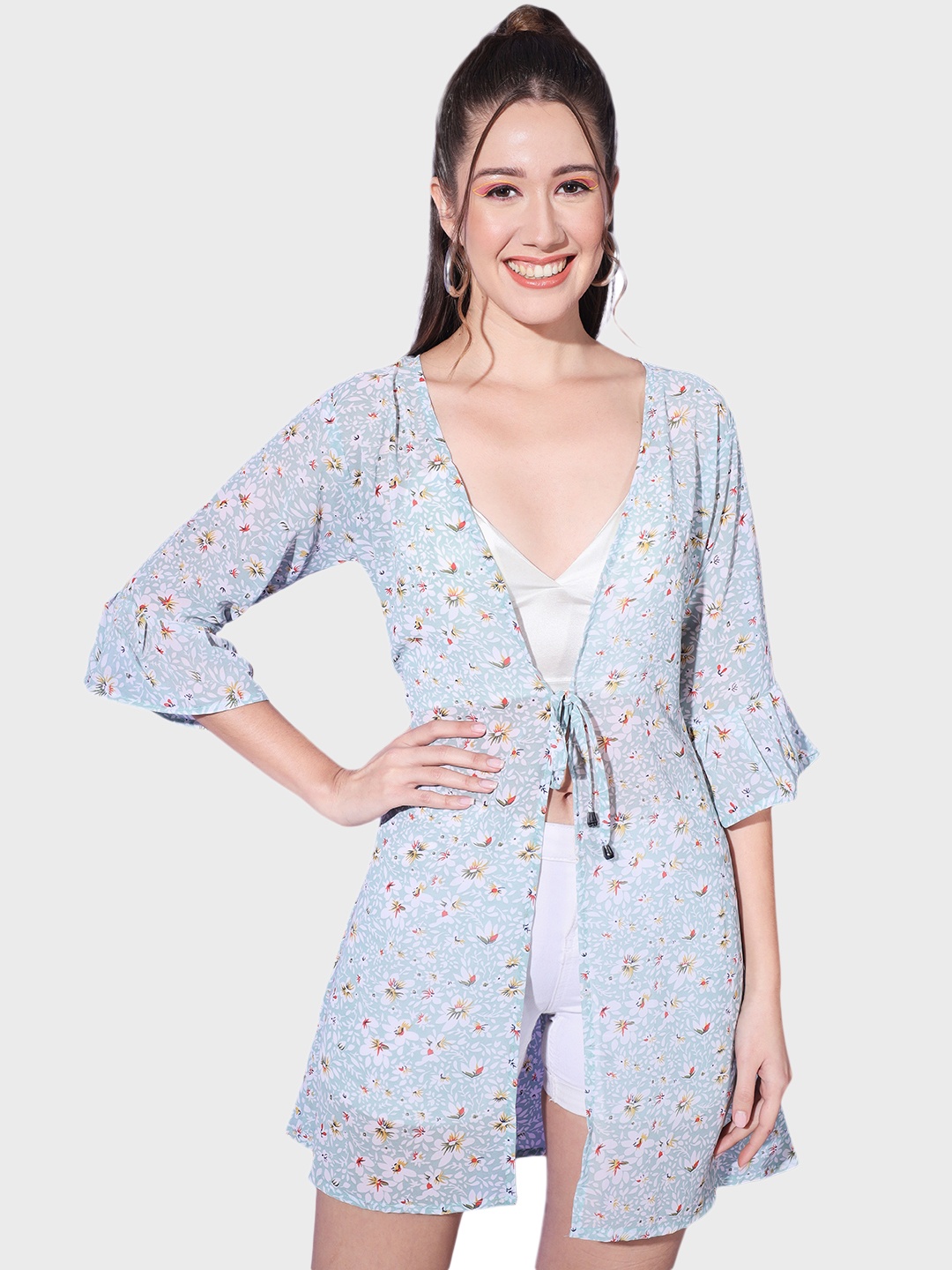 

BUY NEW TREND Women Floral Printed Georgette Shrug, Blue