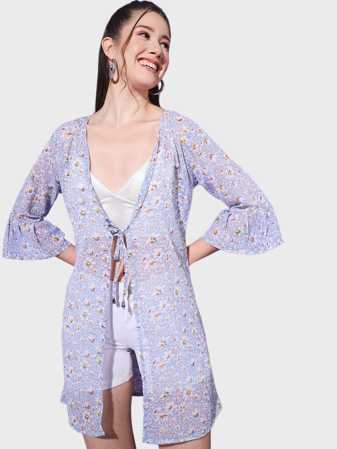 

BUY NEW TREND Women Floral Printed Georgette Shrug, Purple