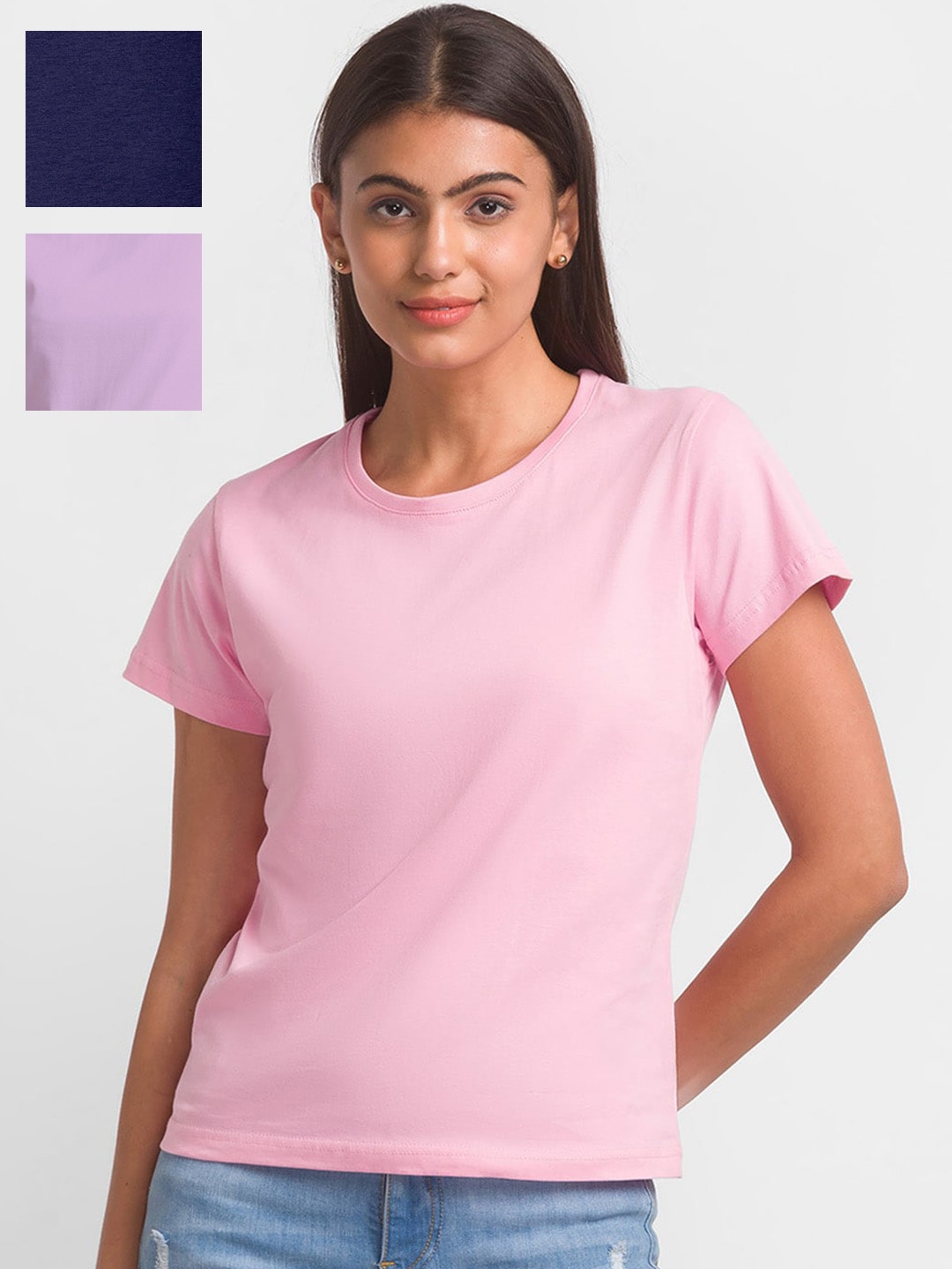 

FashionRack Pack of 3 Cotton Round Neck Lounge Tshirts, Pink