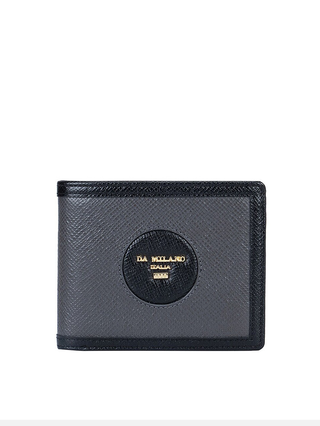 

Da Milano Men Textured Leather RFID Two Fold Wallet, Grey