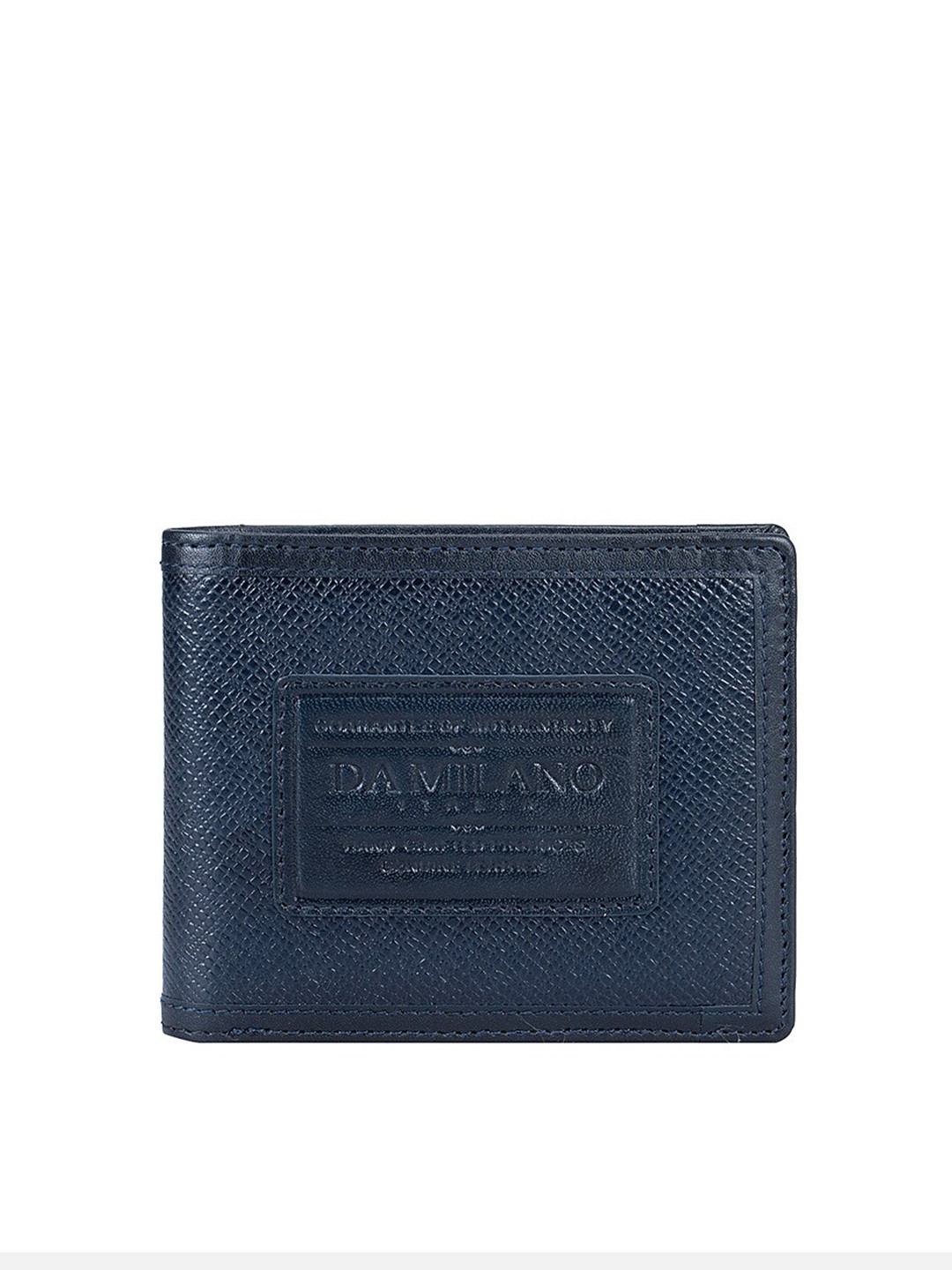 

Da Milano Men Typography Textured Leather Two Fold Wallet with SD Card Holder, Navy blue