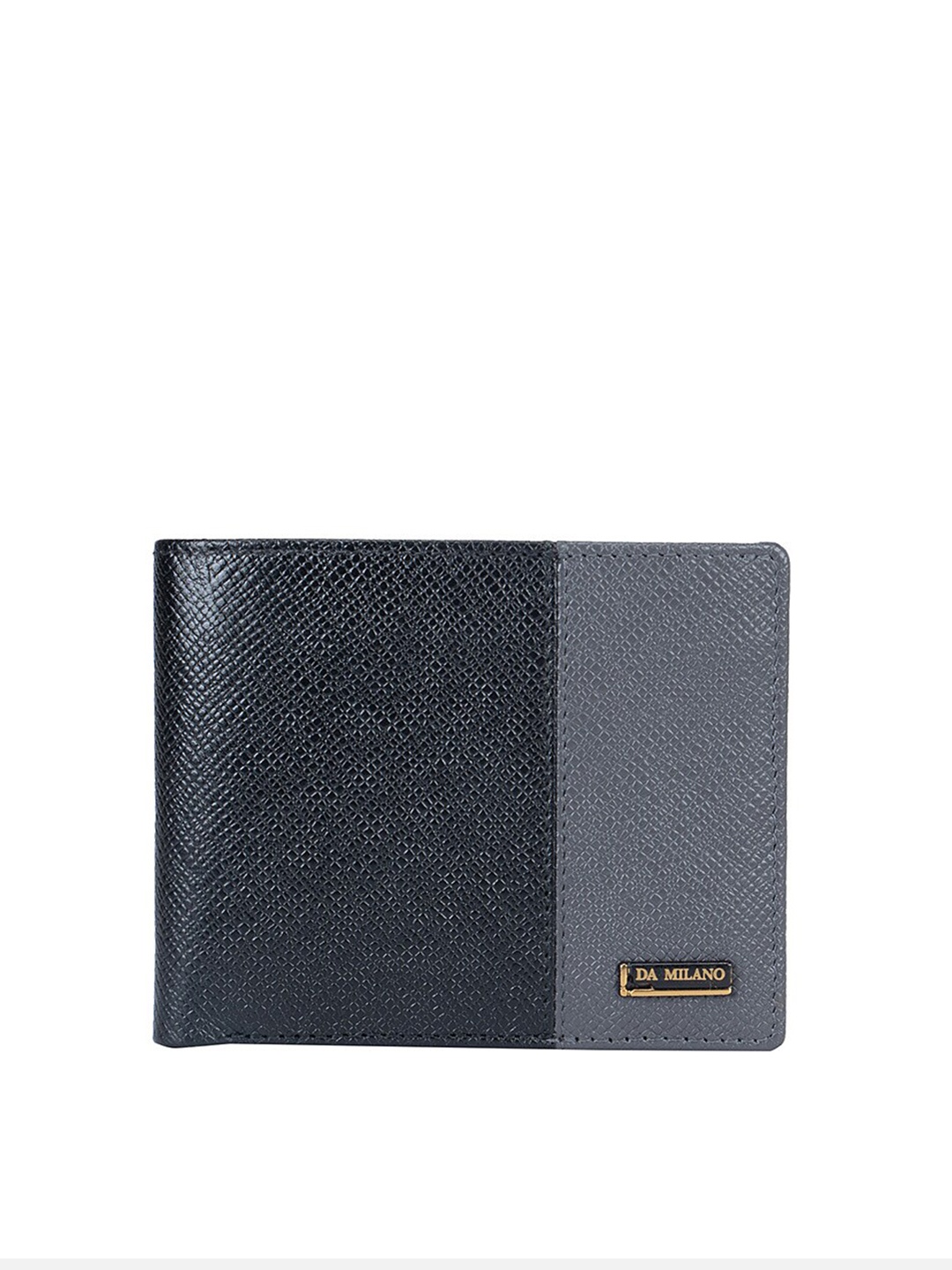 Da Milano Men Colourblocked Leather Two Fold Wallet with SD Card Holder, Black