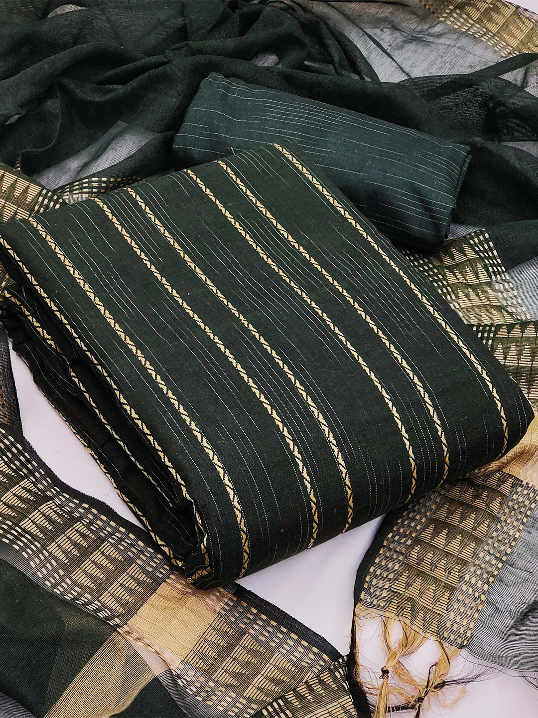 

KALINI Woven Design Semi-Stitched Dress Material With Dupatta, Green