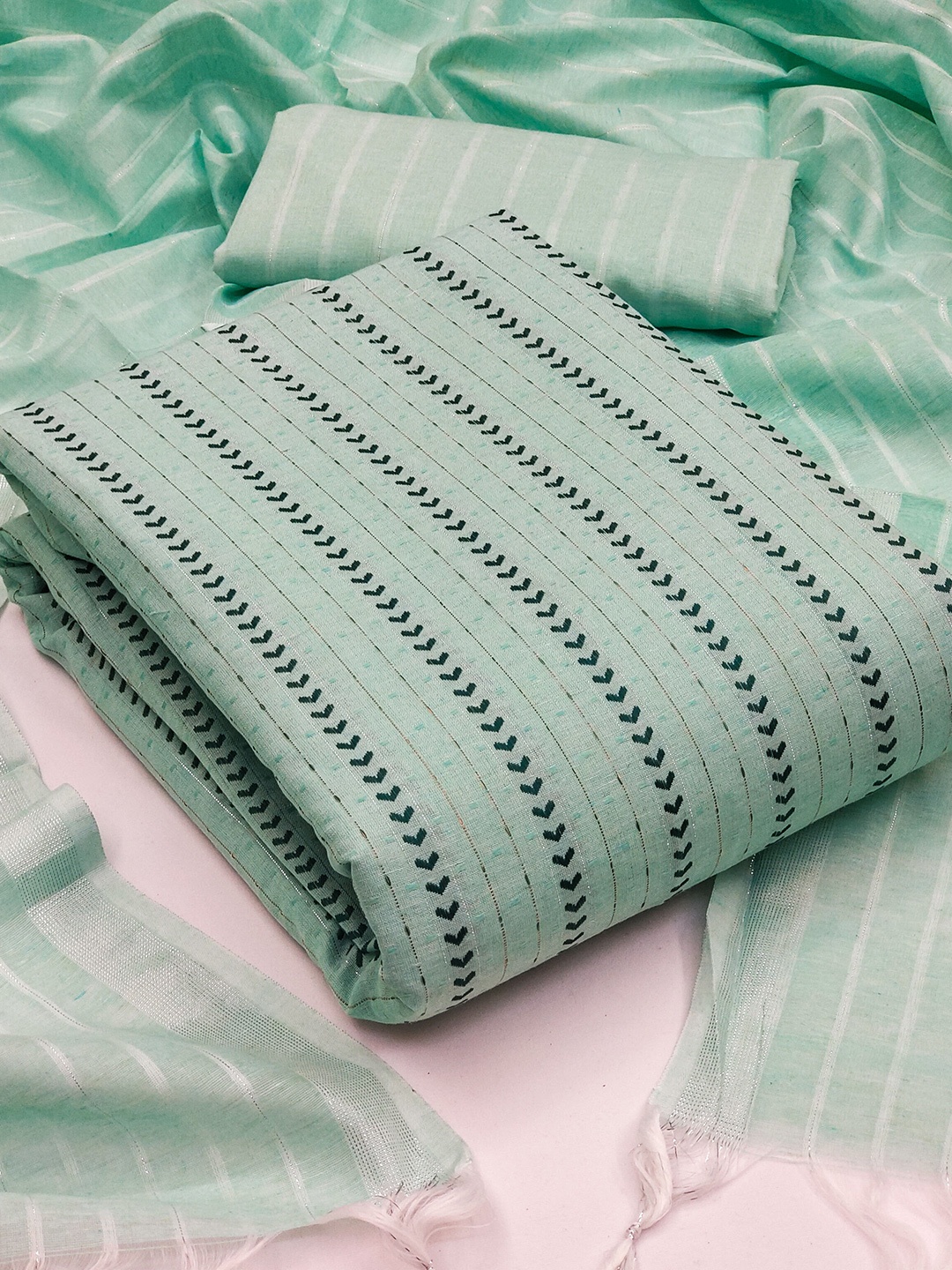 

KALINI Woven Design Semi-Stitched Dress Material, Sea green