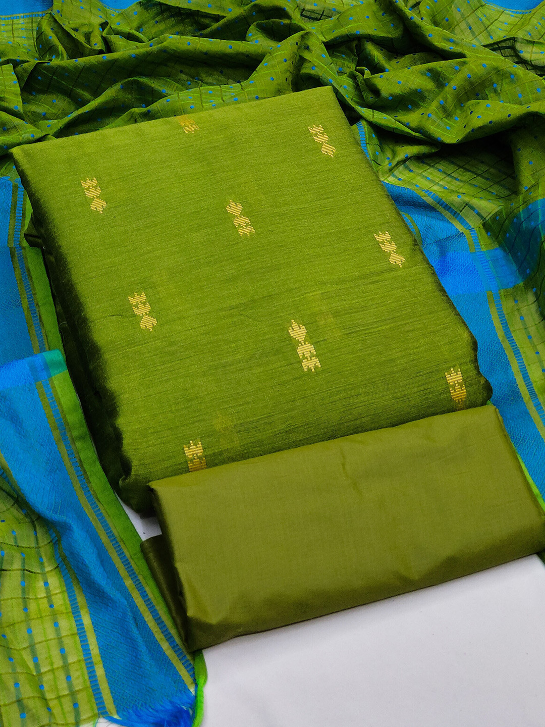 

KALINI Woven Design Semi-Stitched Dress Material With Dupatta, Green