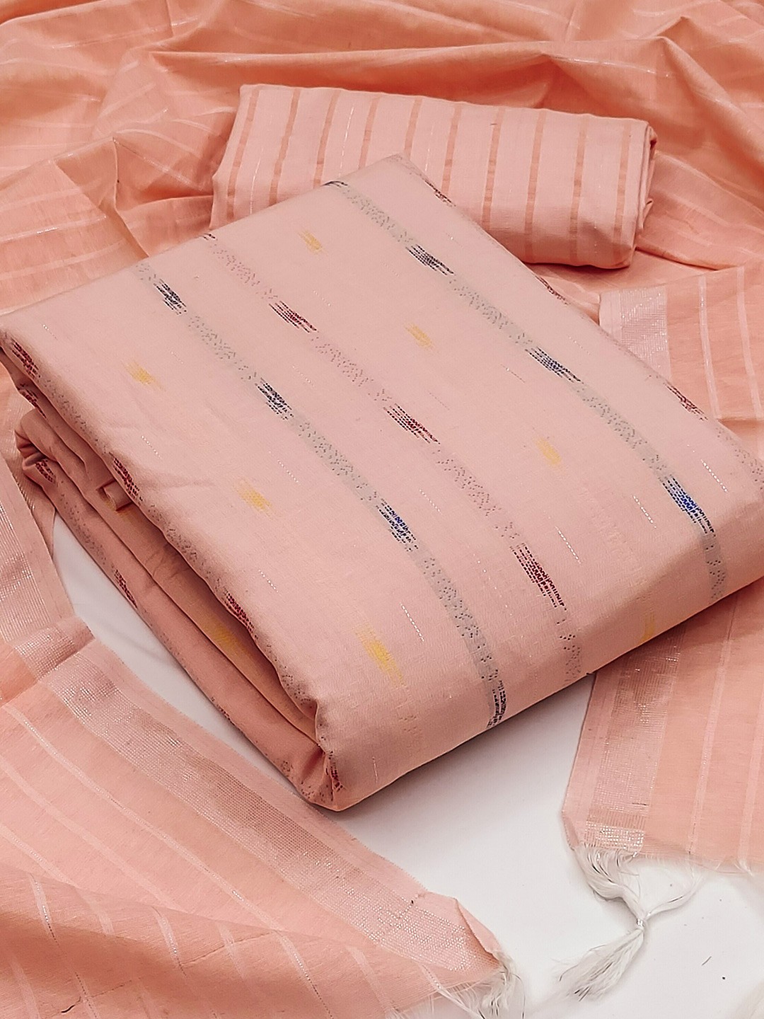 

KALINI Peach-Coloured & Peach-Coloured Semi-Stitched Dress Material