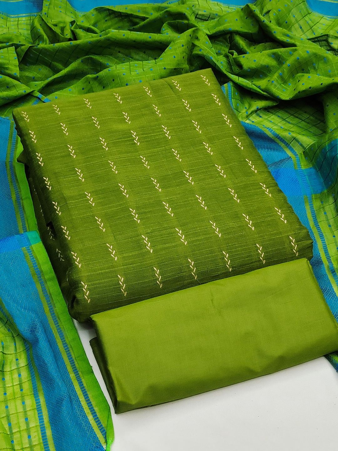 

KALINI Geometric Woven Design Zari Semi-Stitched Dress Material With Dupatta, Green