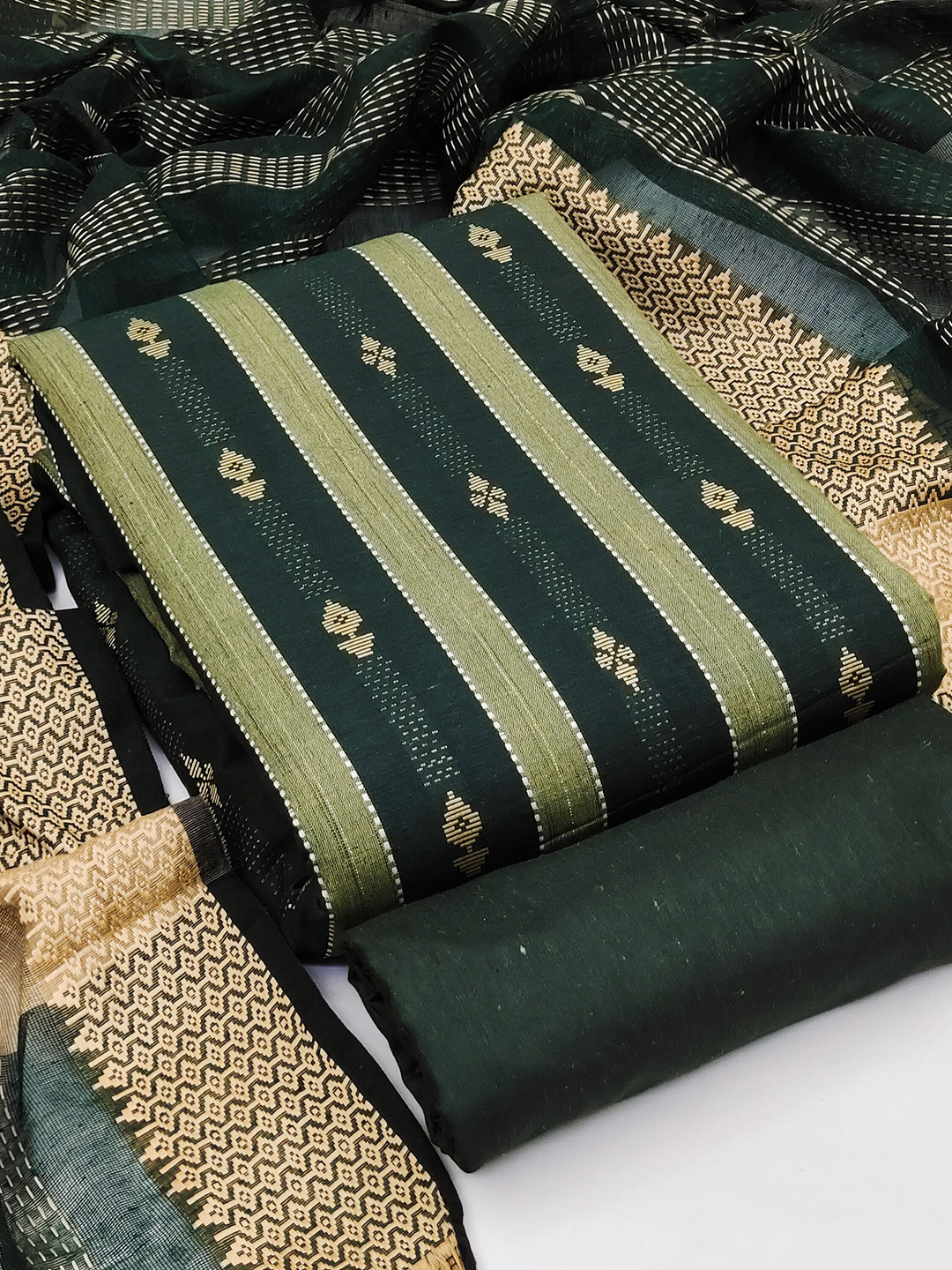

KALINI Woven Design Semi-Stitched Dress Material, Green
