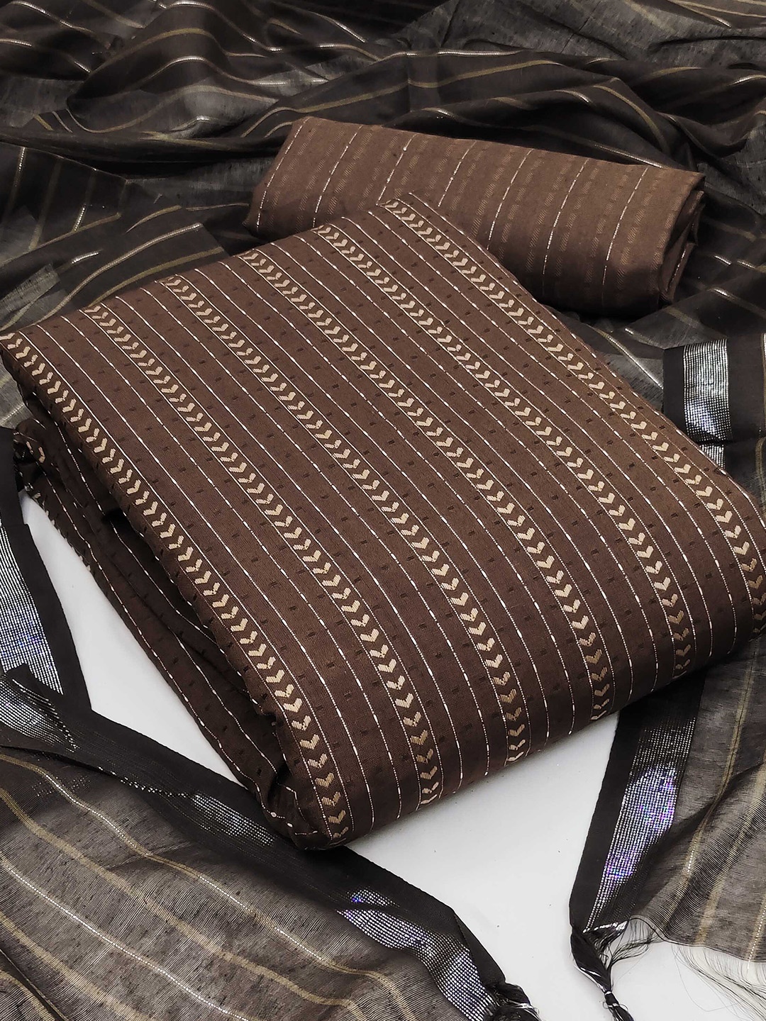 

KALINI Woven Design Semi-Stitched Dress Material With Dupatta, Brown