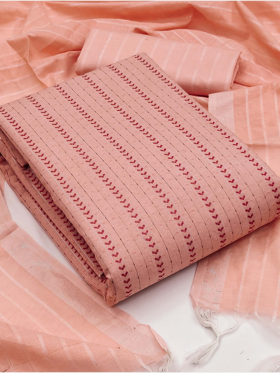 

KALINI Woven Design Semi-Stitched Dress Material, Peach
