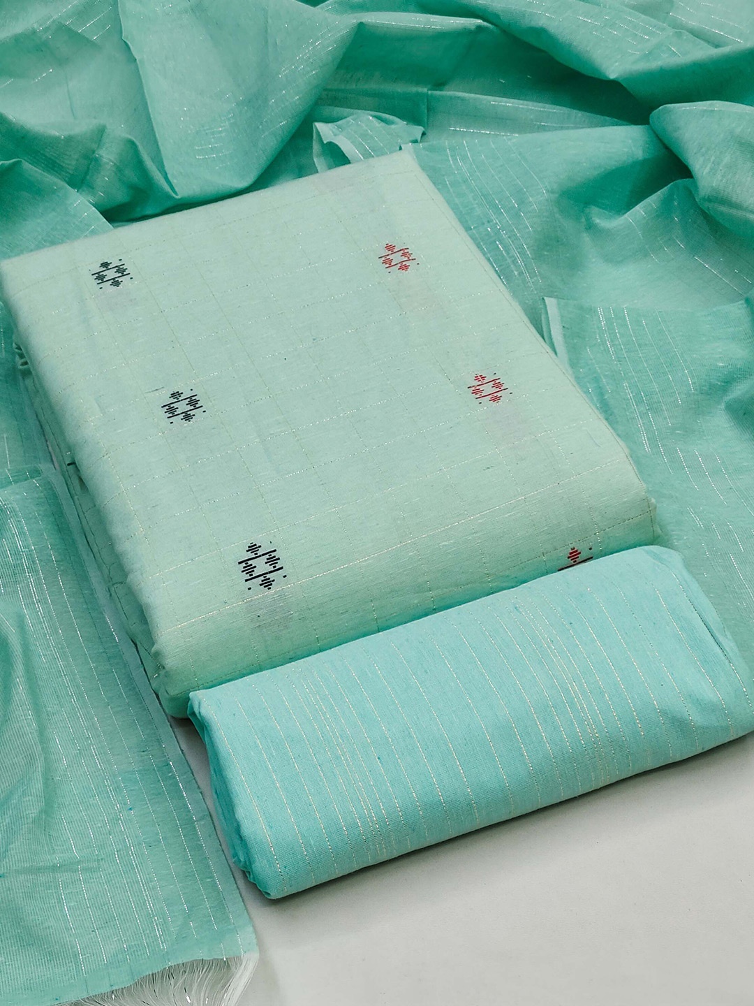 

KALINI Woven Design Semi-Stitched Dress Material, Sea green