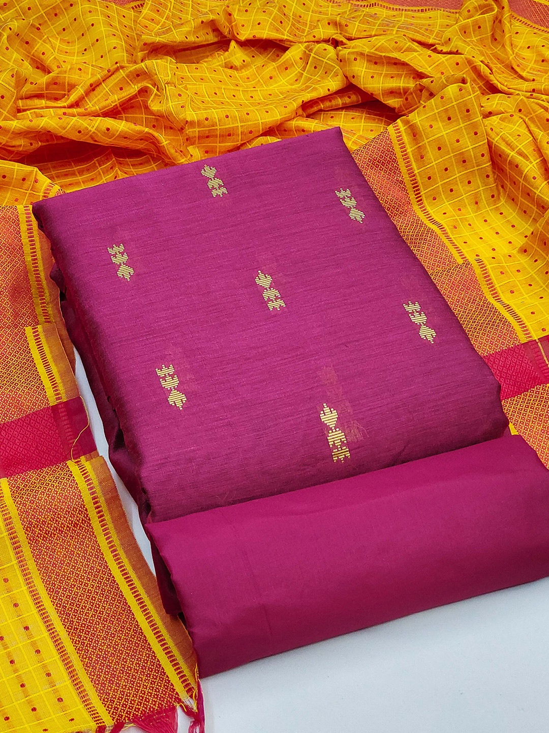 

KALINI Woven Design Semi-Stitched Dress Material, Pink