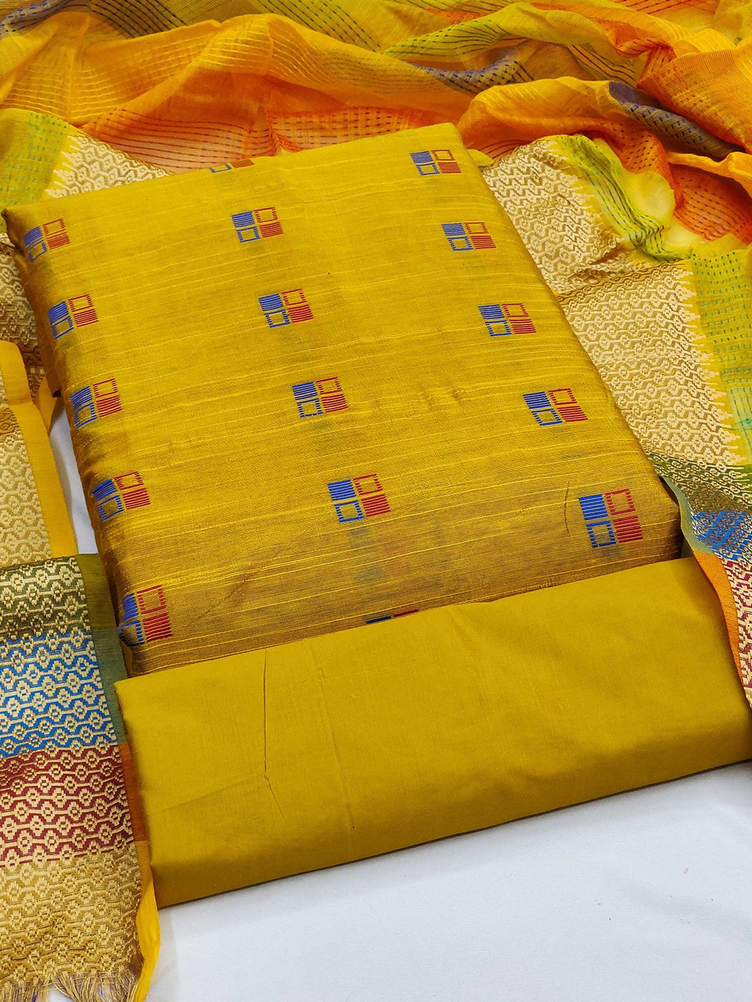 

KALINI Woven Design Semi-Stitched Dress Material, Yellow