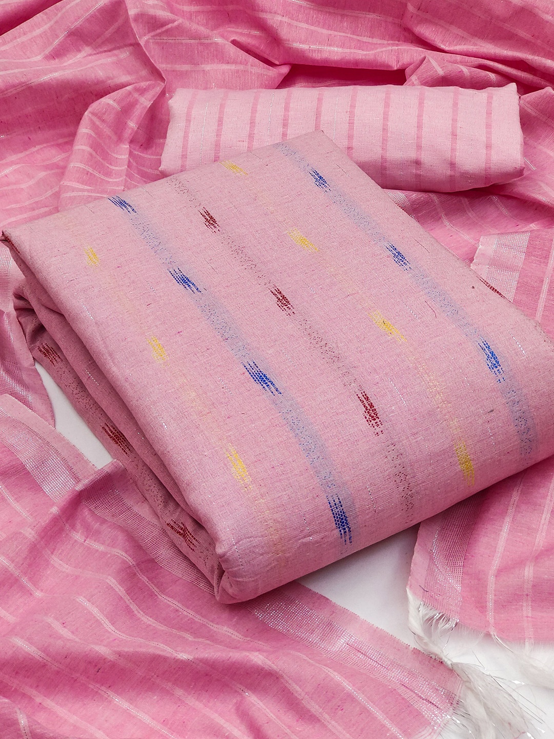 

KALINI Geometric Woven Design Zari Semi-Stitched Dress Material With Dupatta, Pink
