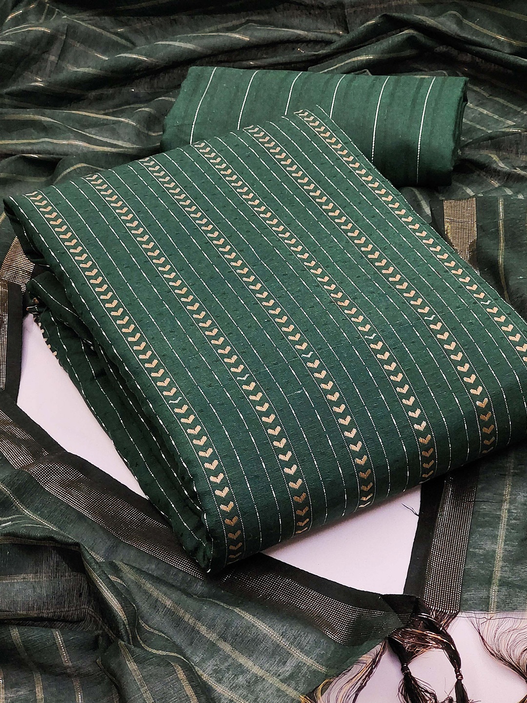 

KALINI Woven Design Semi-Stitched Dress Material, Green