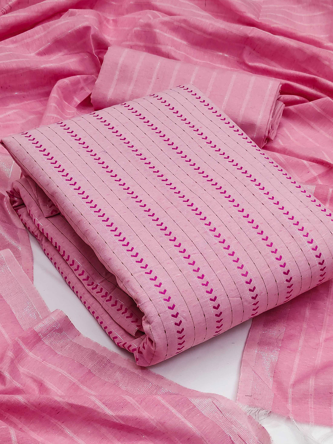 

KALINI Woven Design Semi-Stitched Dress Material, Pink