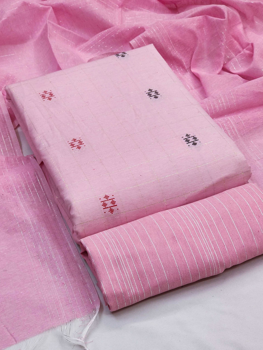 

KALINI Woven Design Semi-Stitched Dress Material, Pink